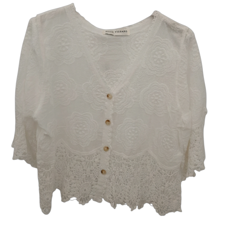Paradiso lace button up top White-1