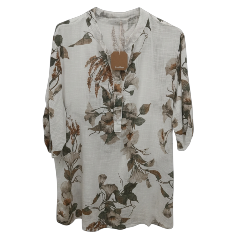 Paradiso tropical print top Beige