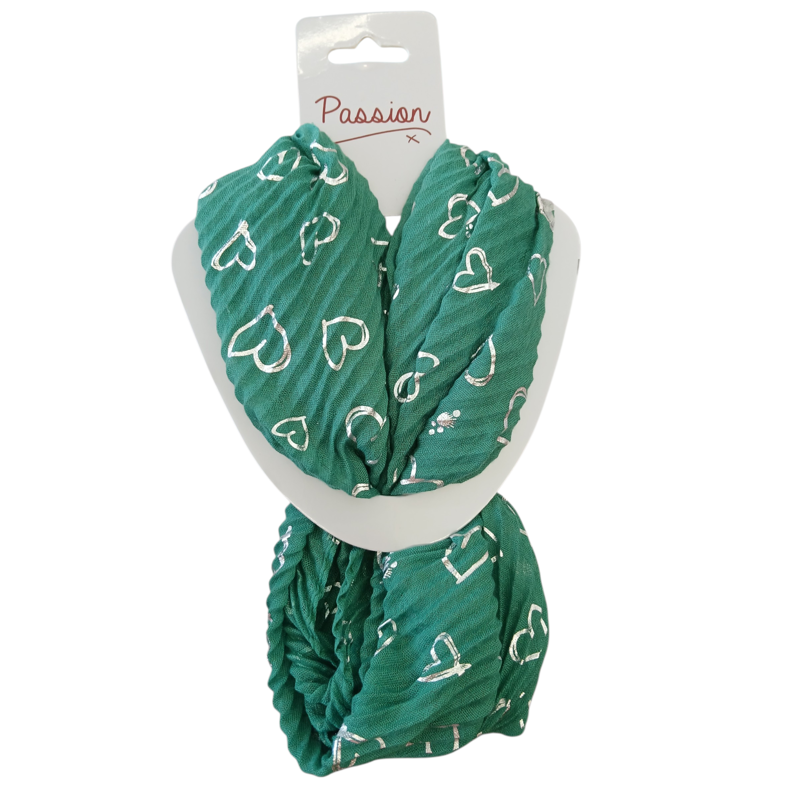 Passion foil heart print magnetic scarf Green