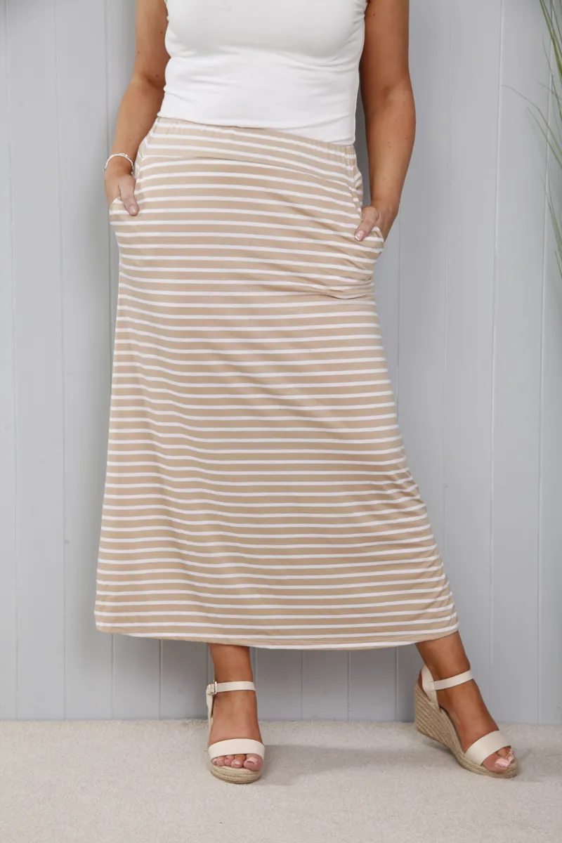 Goose island stripe tube skirt Beige and White-1