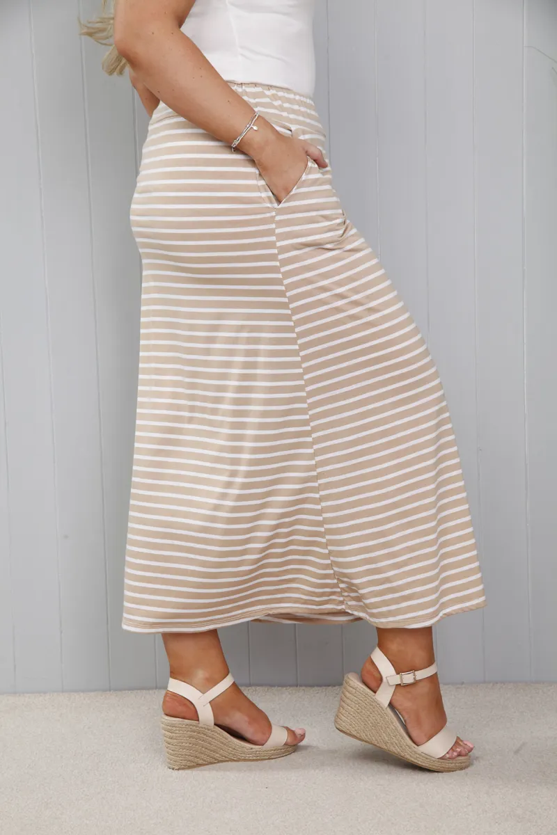 Goose island stripe tube skirt Beige and White-2
