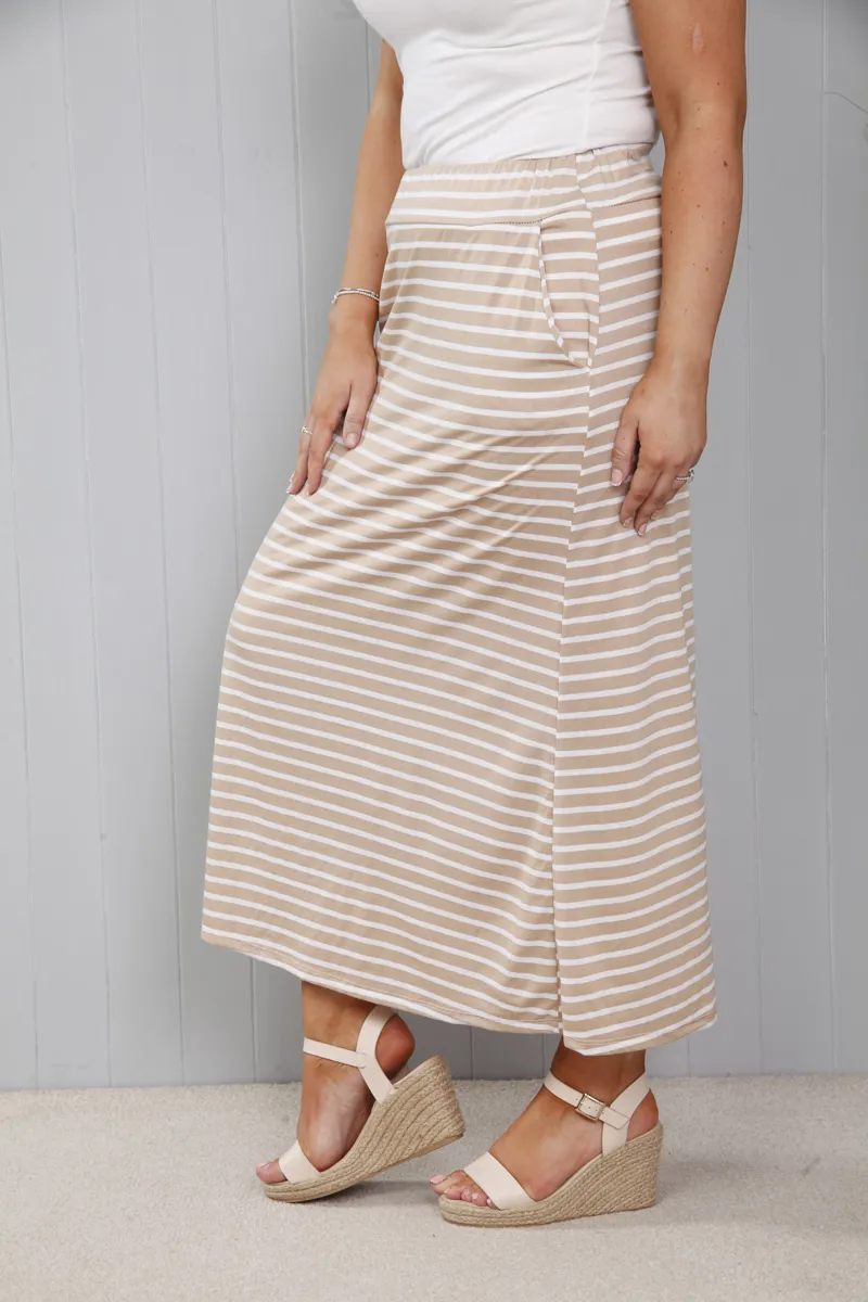 Goose island stripe tube skirt Beige and White-4