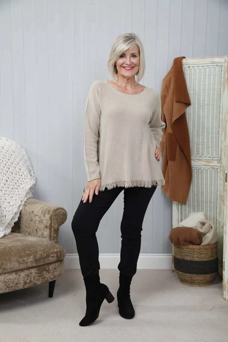 Goose Island fringe hem jumper Oat