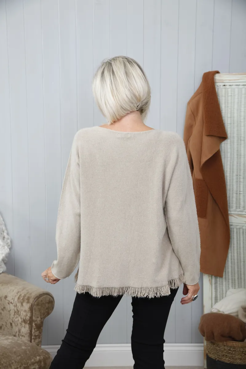 Goose Island fringe hem jumper Oat-4