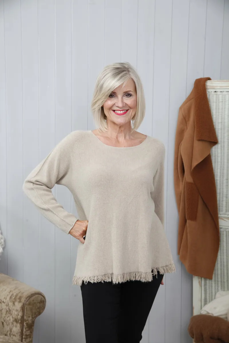 Goose Island fringe hem jumper Oat-6