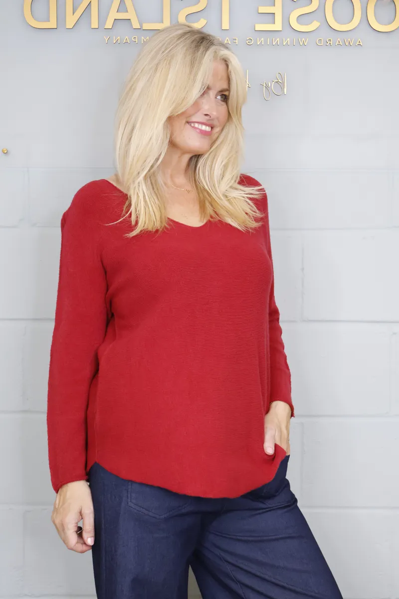 Goose Island v neck jumper Wine-3