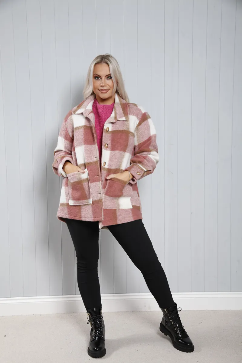 Goose Island check shacket Pink