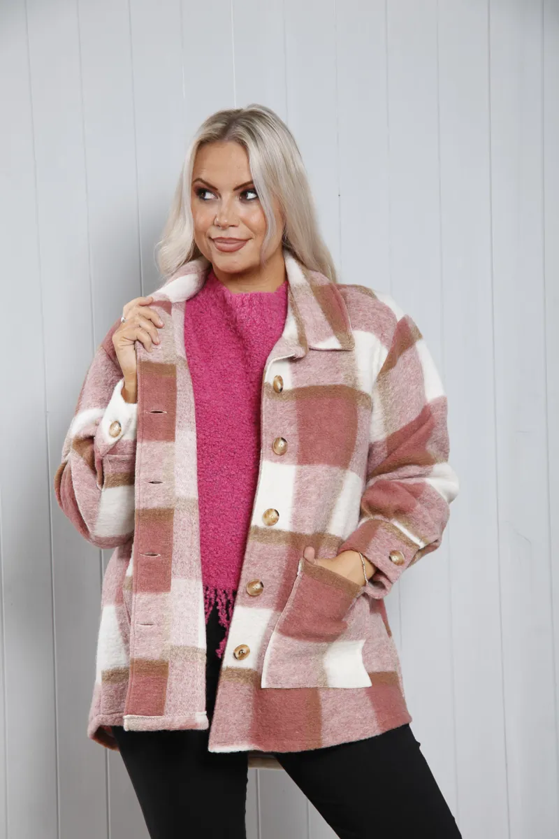 Goose Island check shacket Pink-1