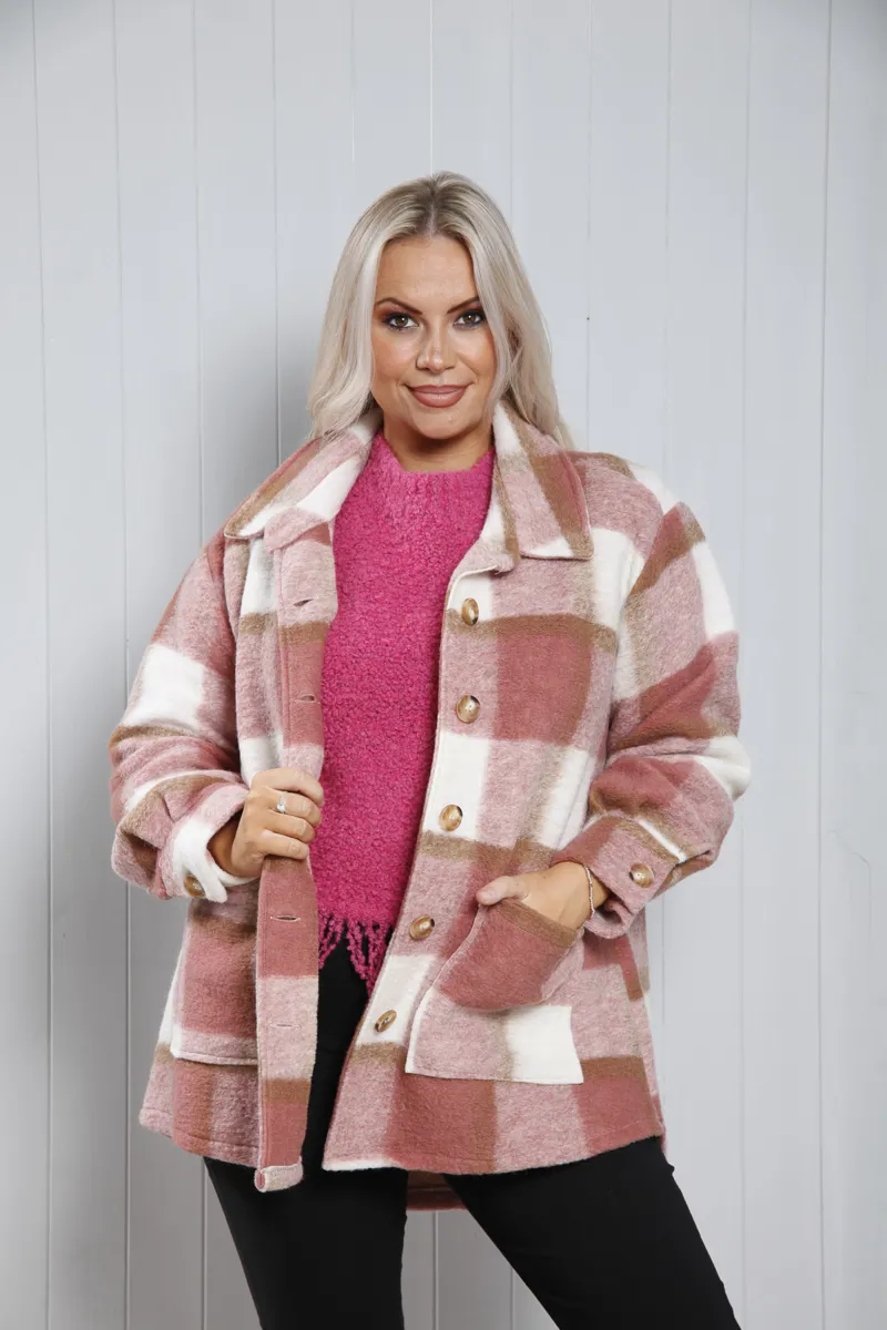 Goose Island check shacket Pink-3