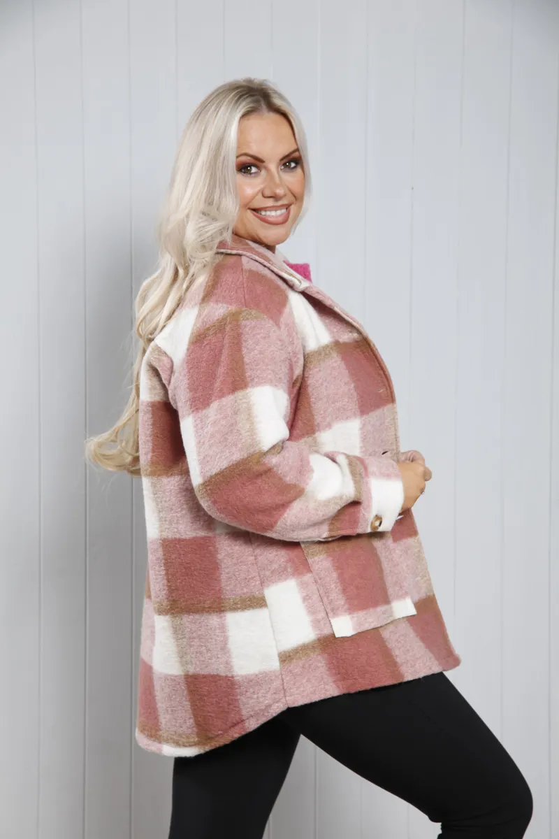 Goose Island check shacket Pink-4
