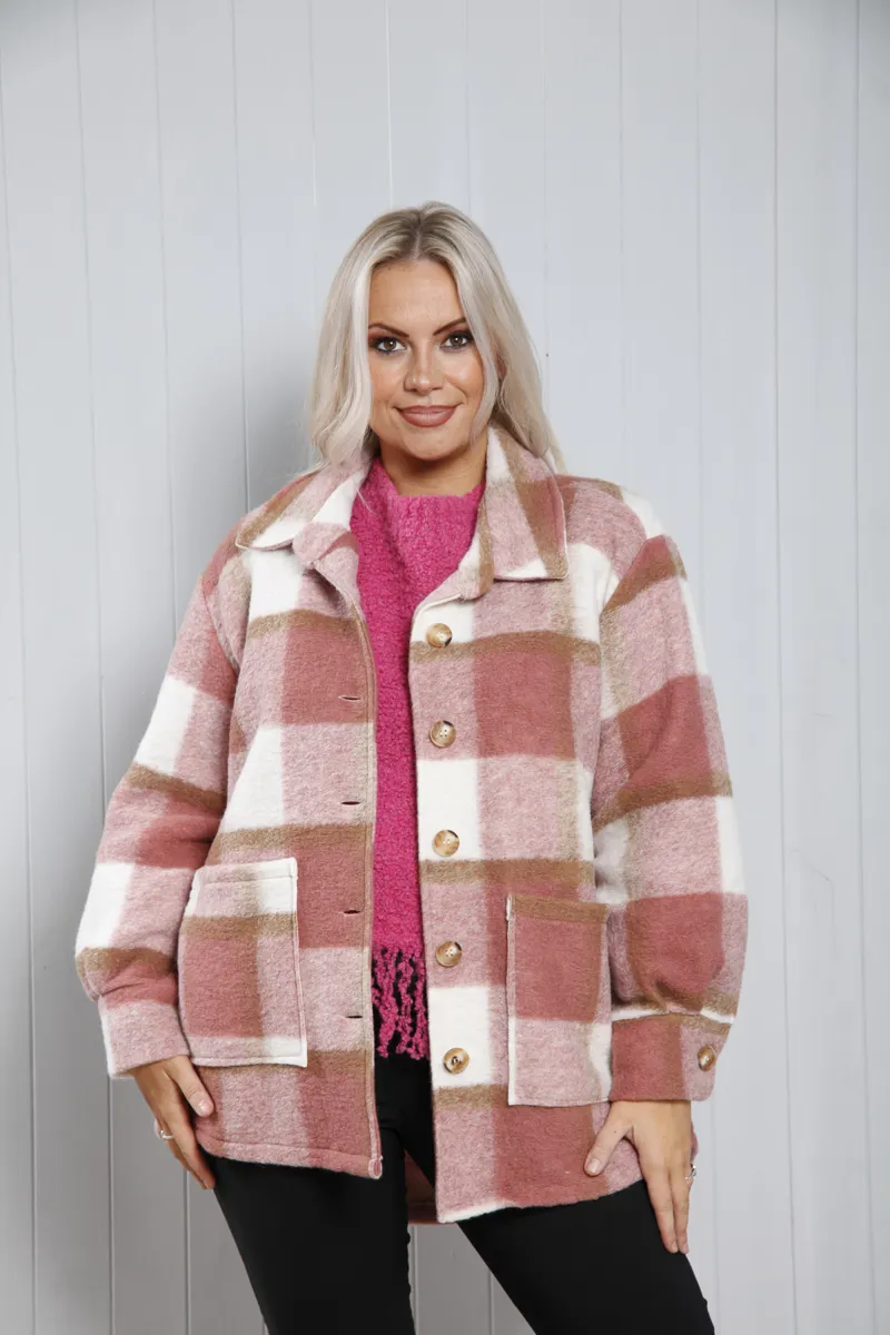 Goose Island check shacket Pink-7