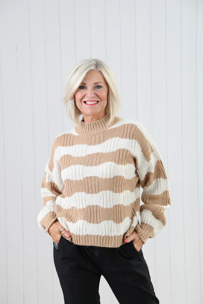 Goose Island cable knit stripe jumper Cream