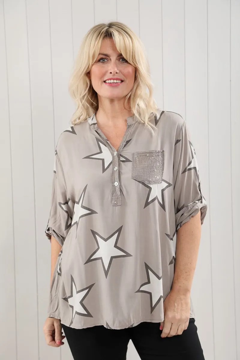 Goose Island star print blouse Mocha