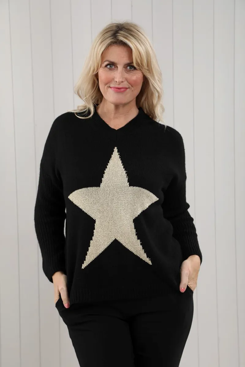 Goose Island woollen star jumper Black
