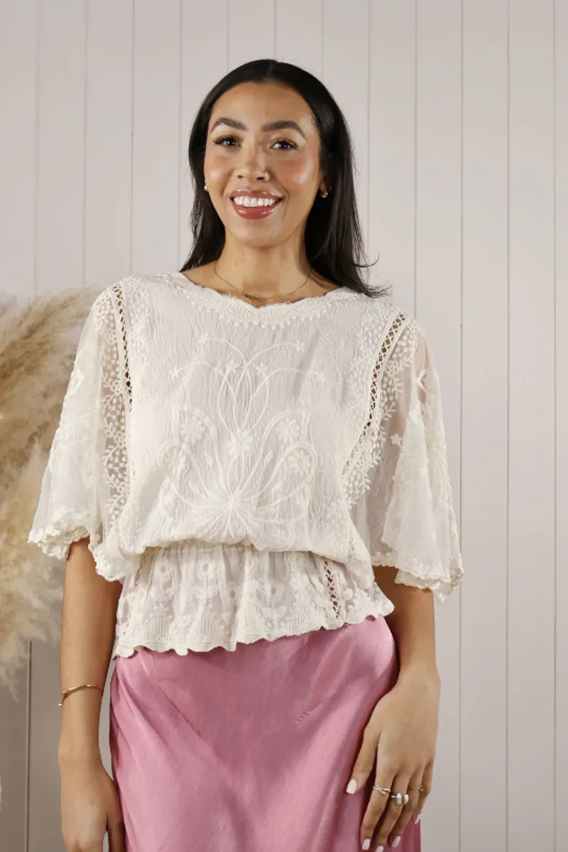 Goose Island embroidered top Cream
