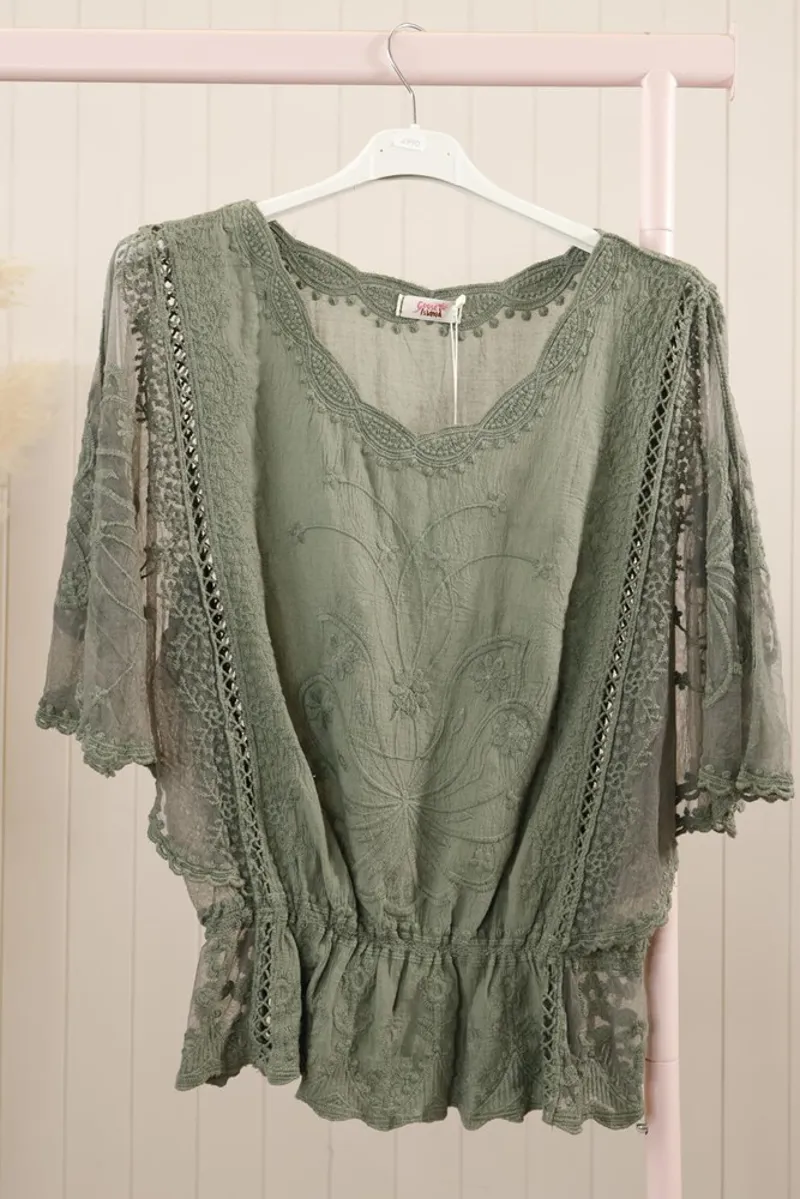 Goose Island embroidered top Khaki