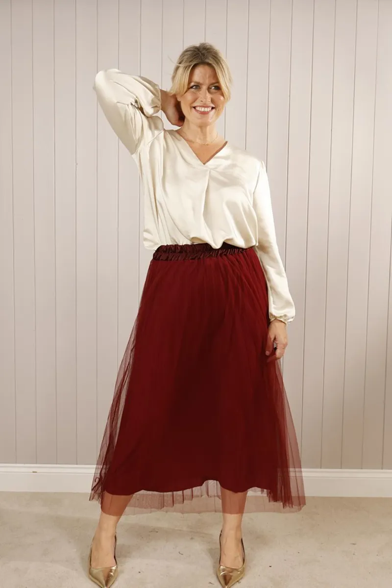 Goose Island pleated tulle skirt Wine