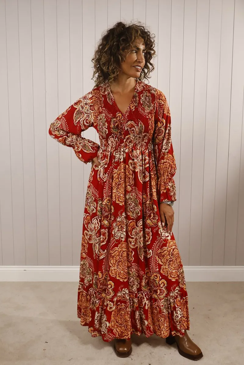 Goose Island paisley flower print dress Wine