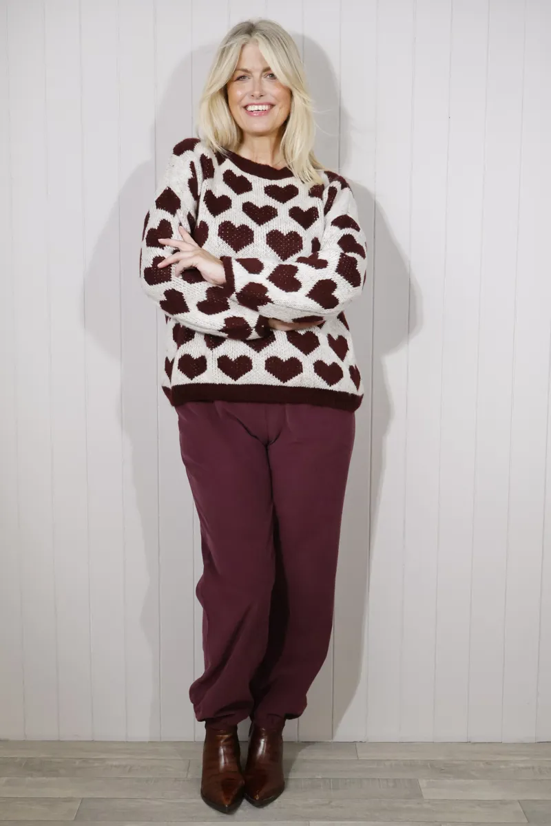 Goose Island heart print jumper Bordeaux-3