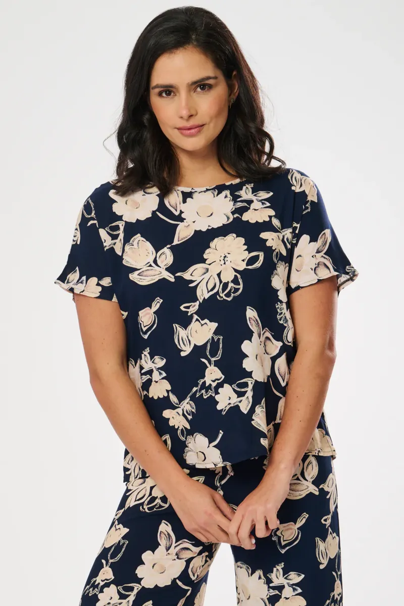 Saloos floral boxy top Navy