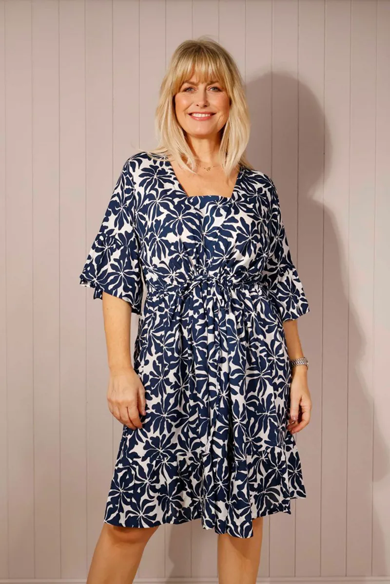 Goose Island floral pull waist dress Navy