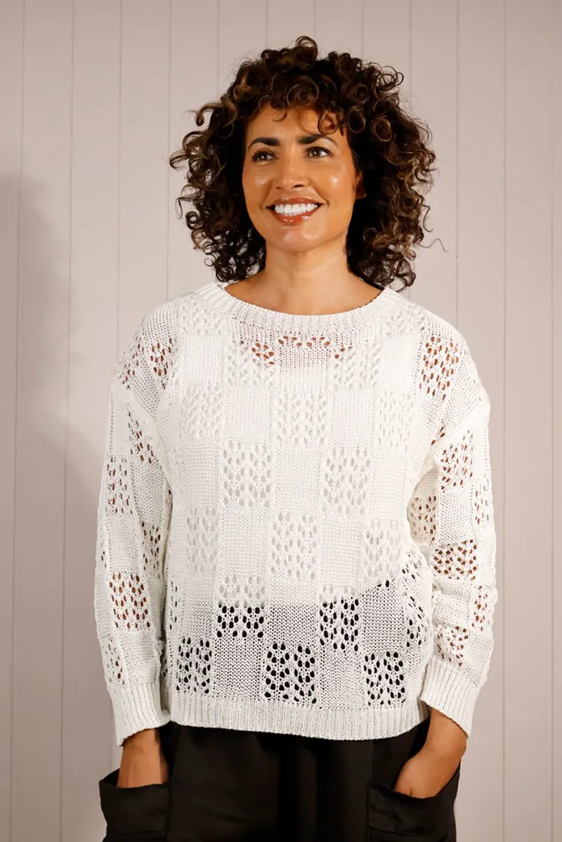 Goose Island patchwork knit jumper Cream