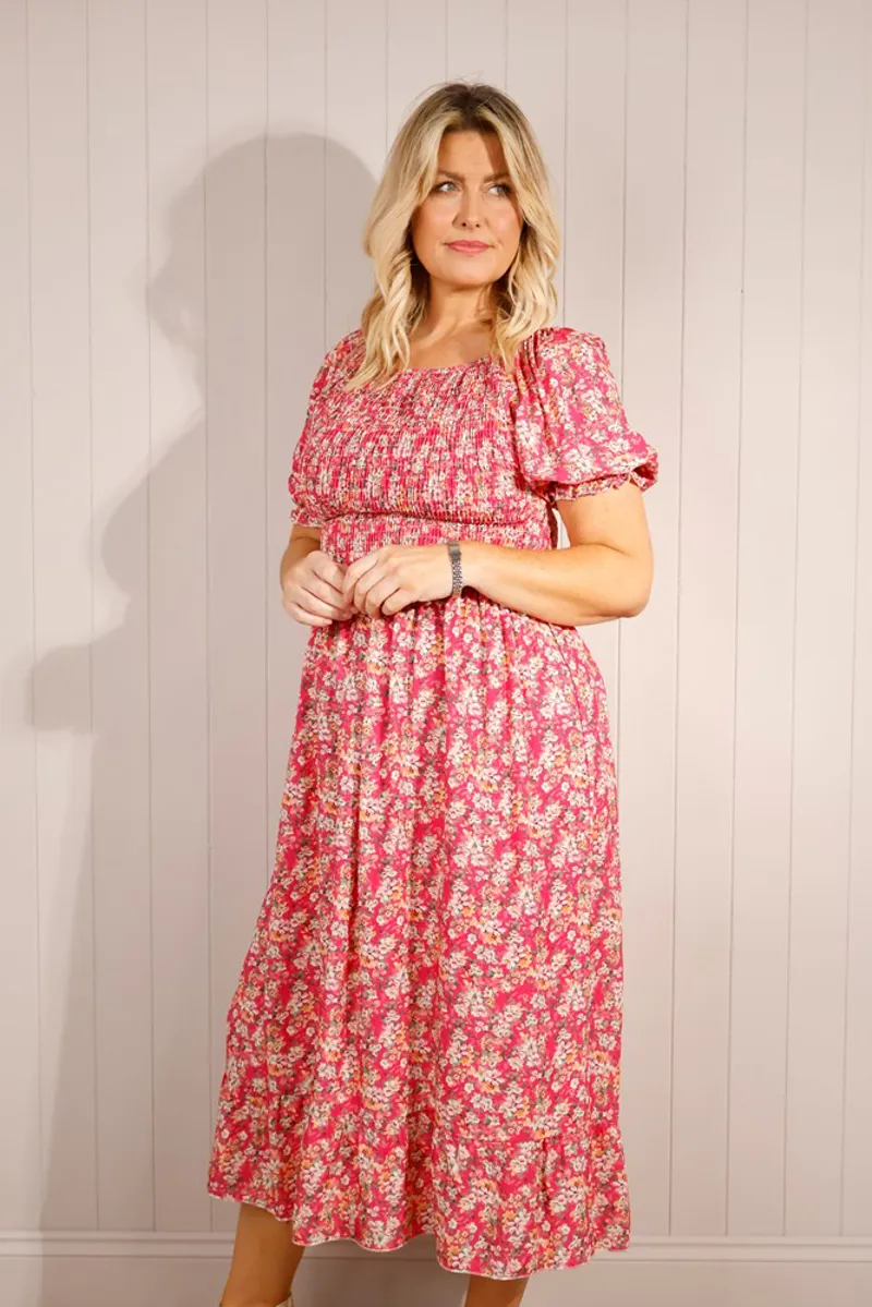 Goose Island ditsy floral maxi dress fuchsia 