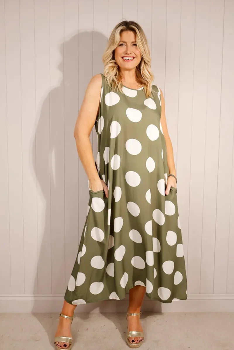 Goose Island polka dot dress Khaki