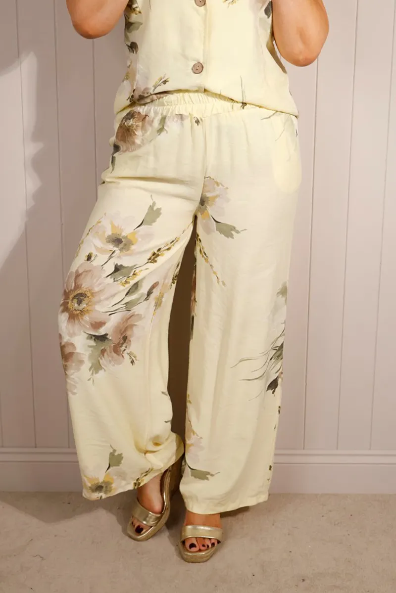 Goose Island floral print trouser and waistcoat Lemon-2