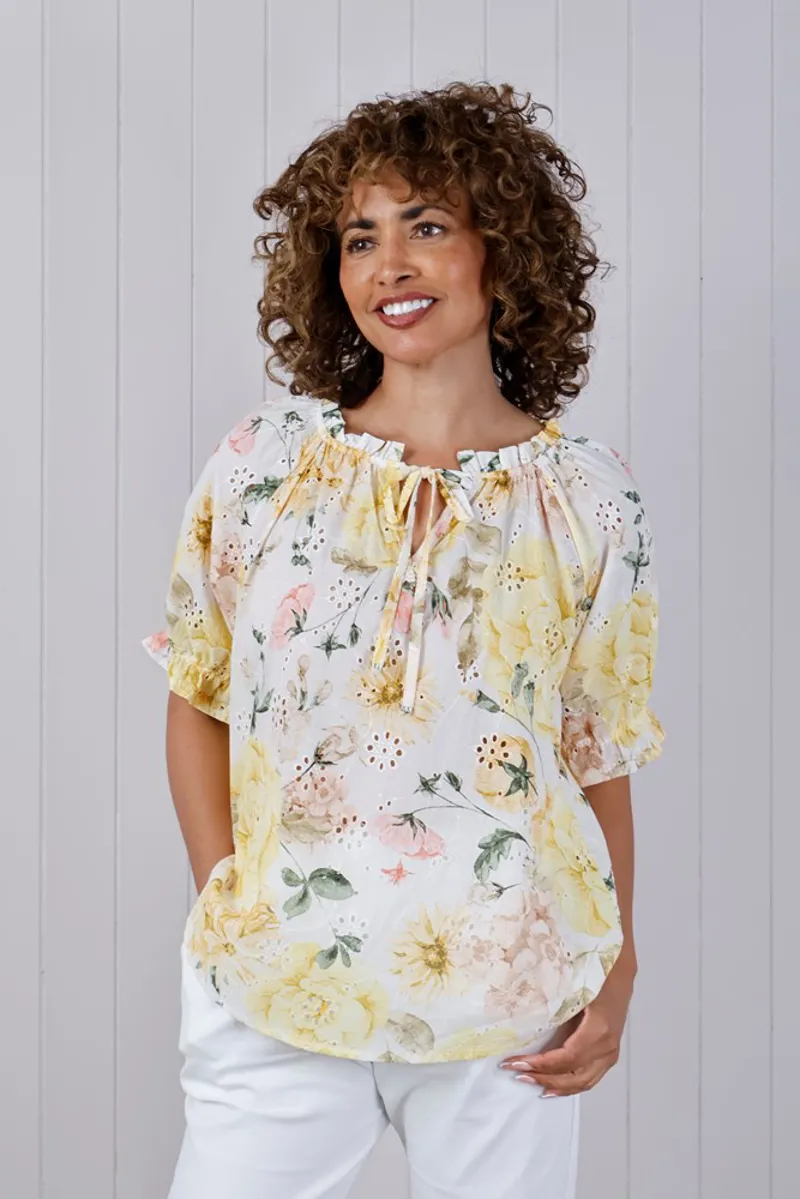Goose Island broderie anglais floral blouse Yellow