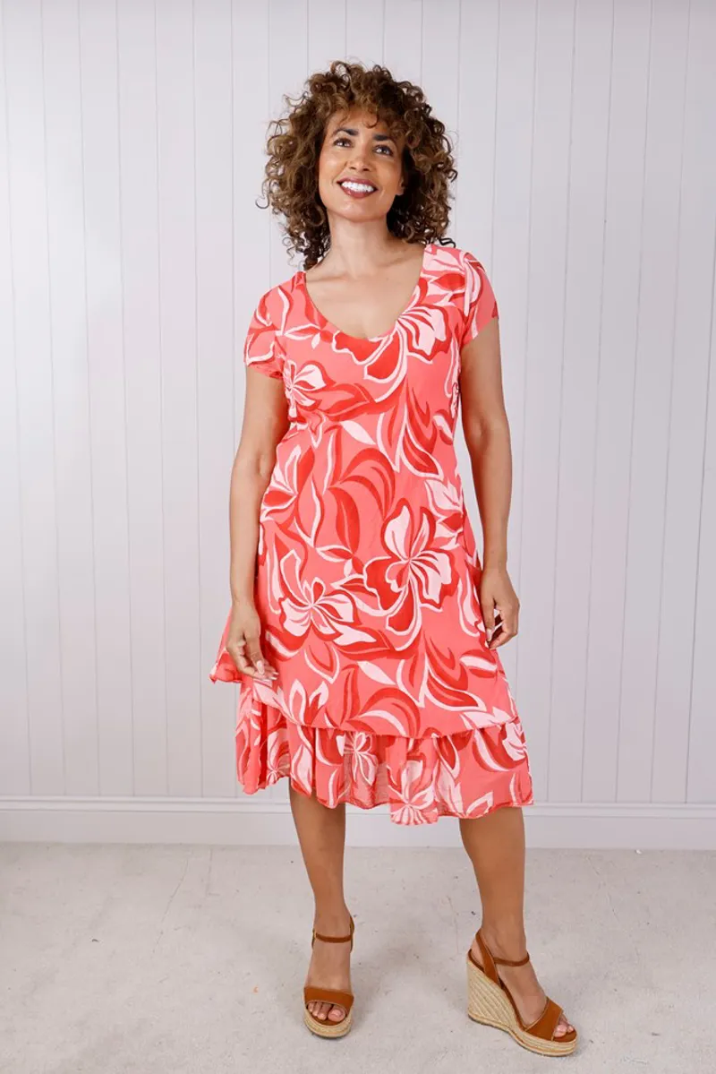 Goose Island abstract layered dress Coral