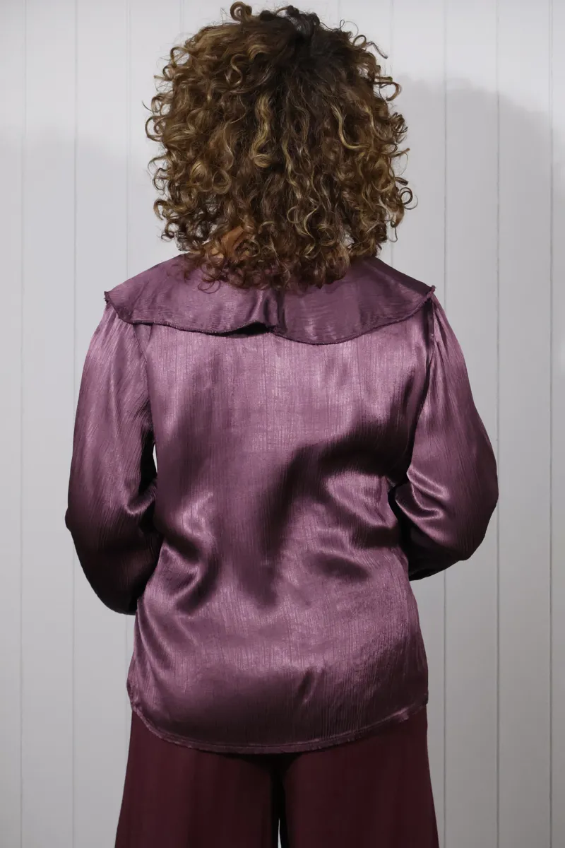 Goose Island satin look frill blouse Aubergine-1