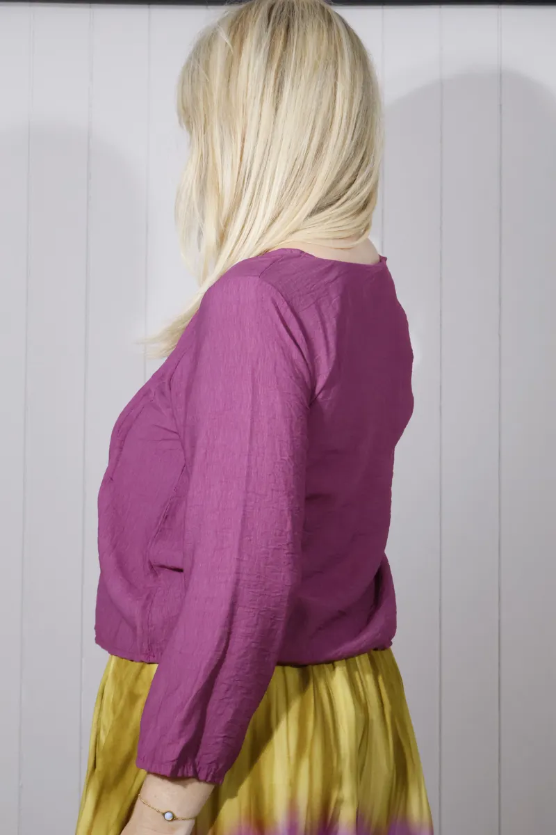 Goose Island pleat front blouse Plum-1