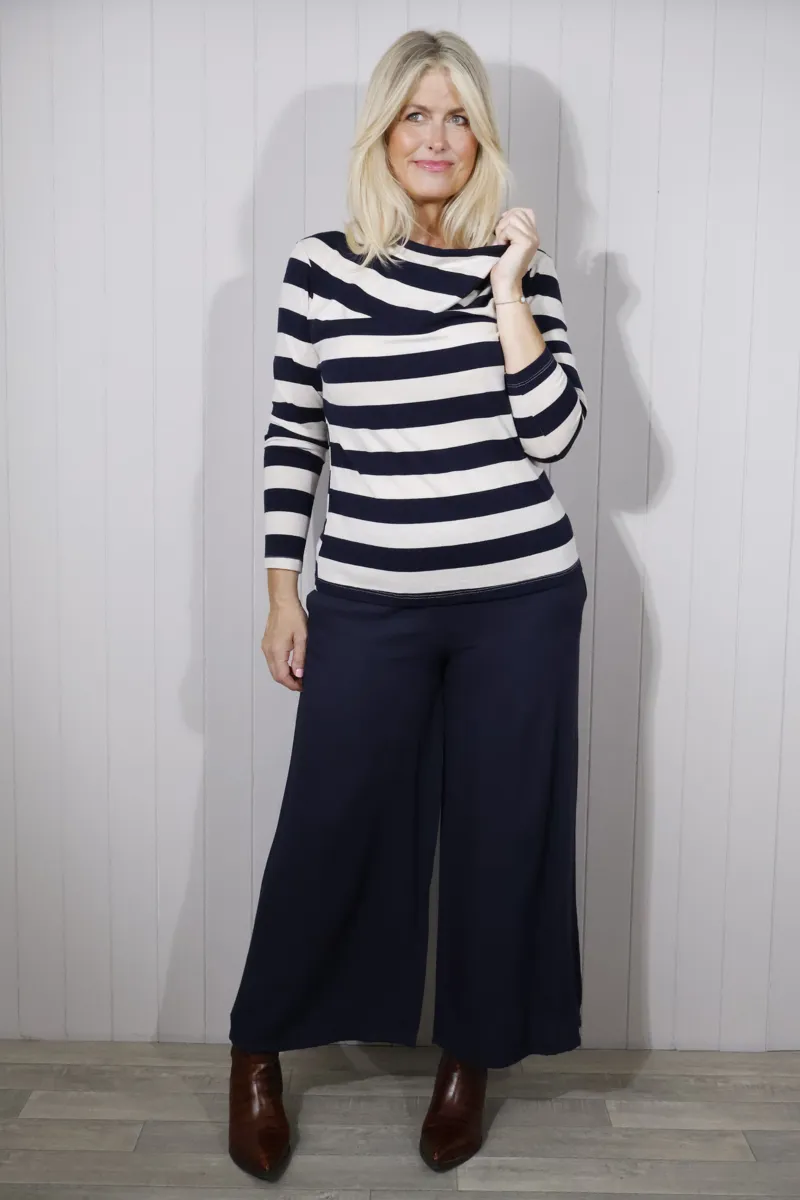 Goose Island striped cowl neck jumper Navy-4