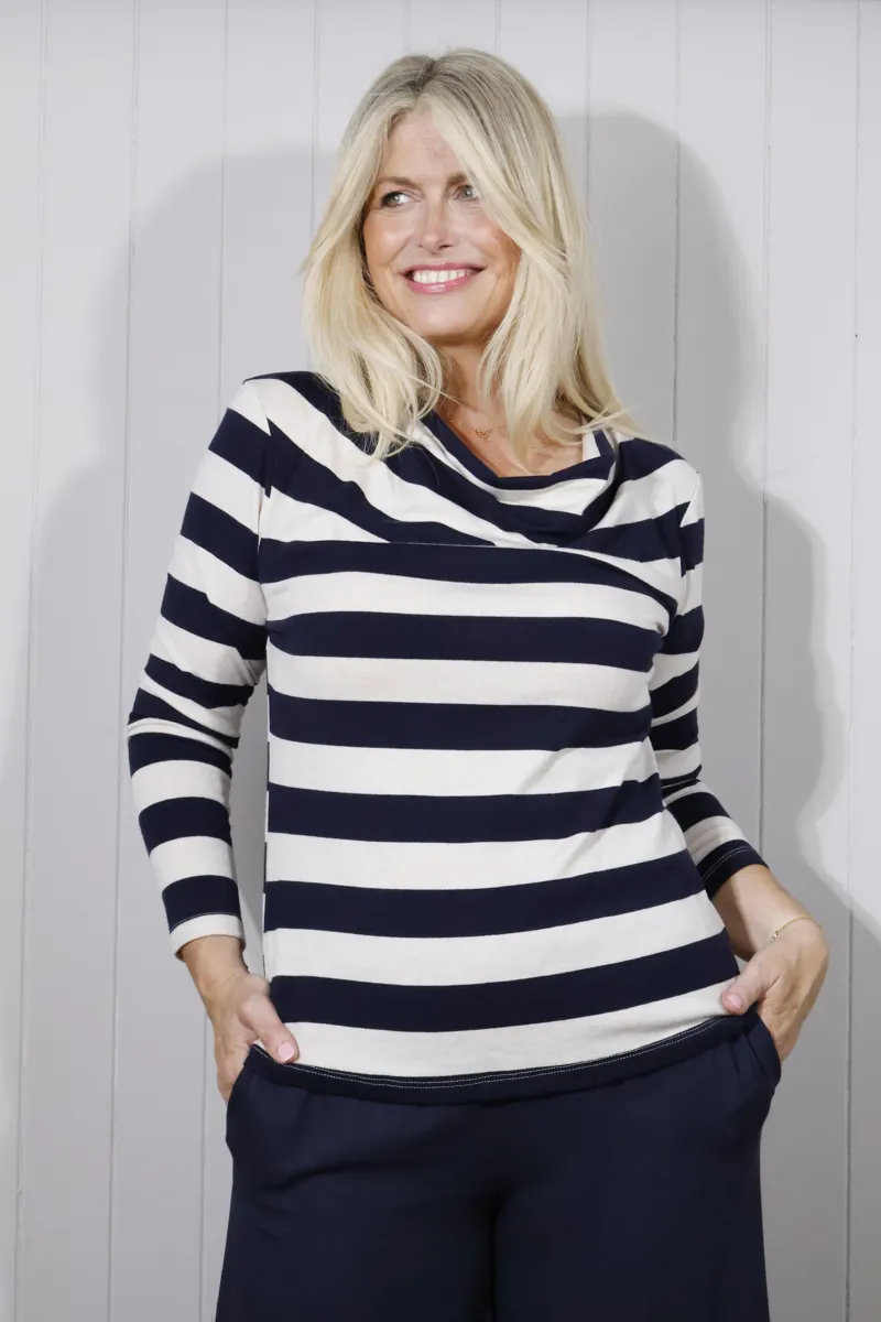 Goose Island striped cowl neck jumper Navy