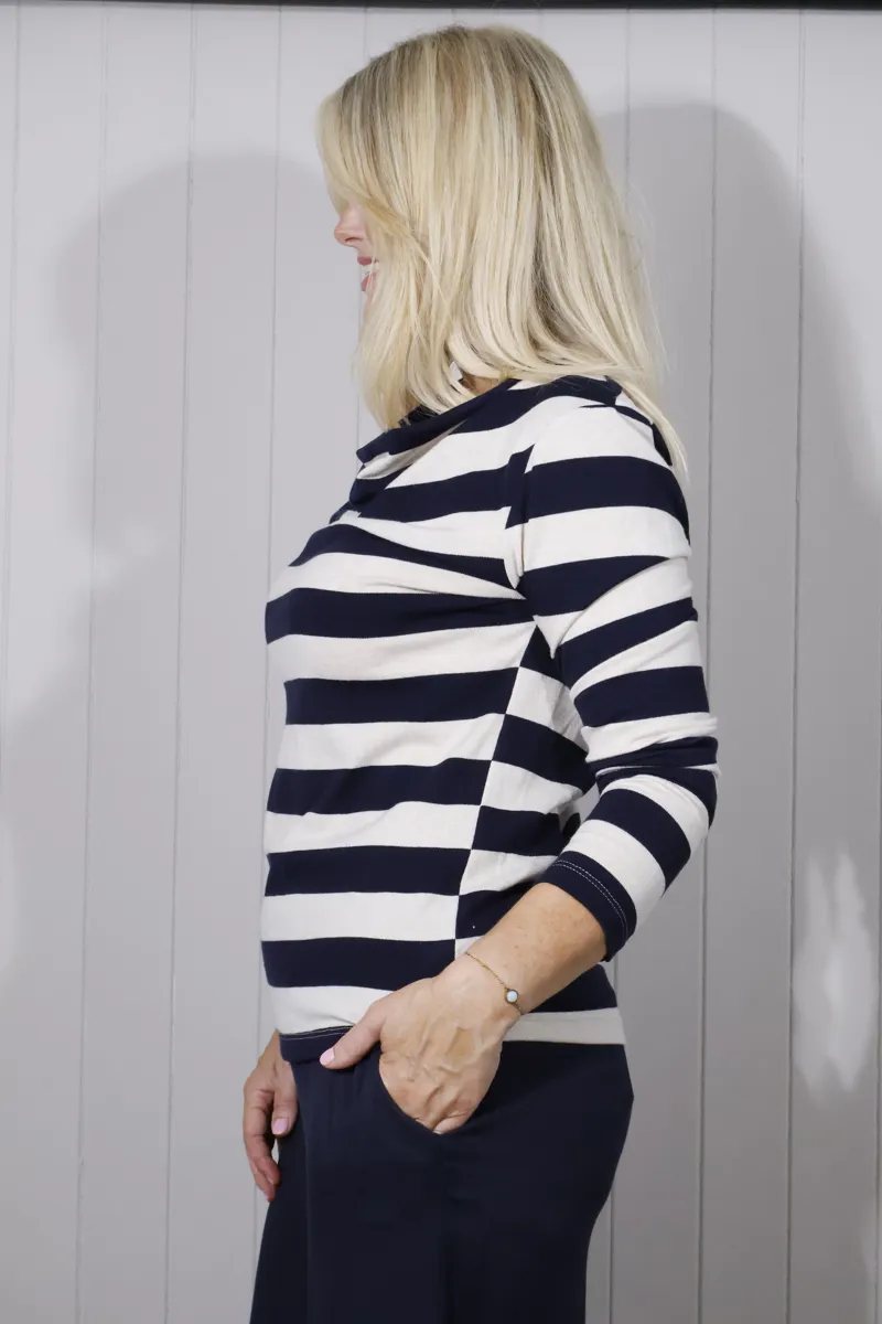 Goose Island striped cowl neck jumper Navy-2
