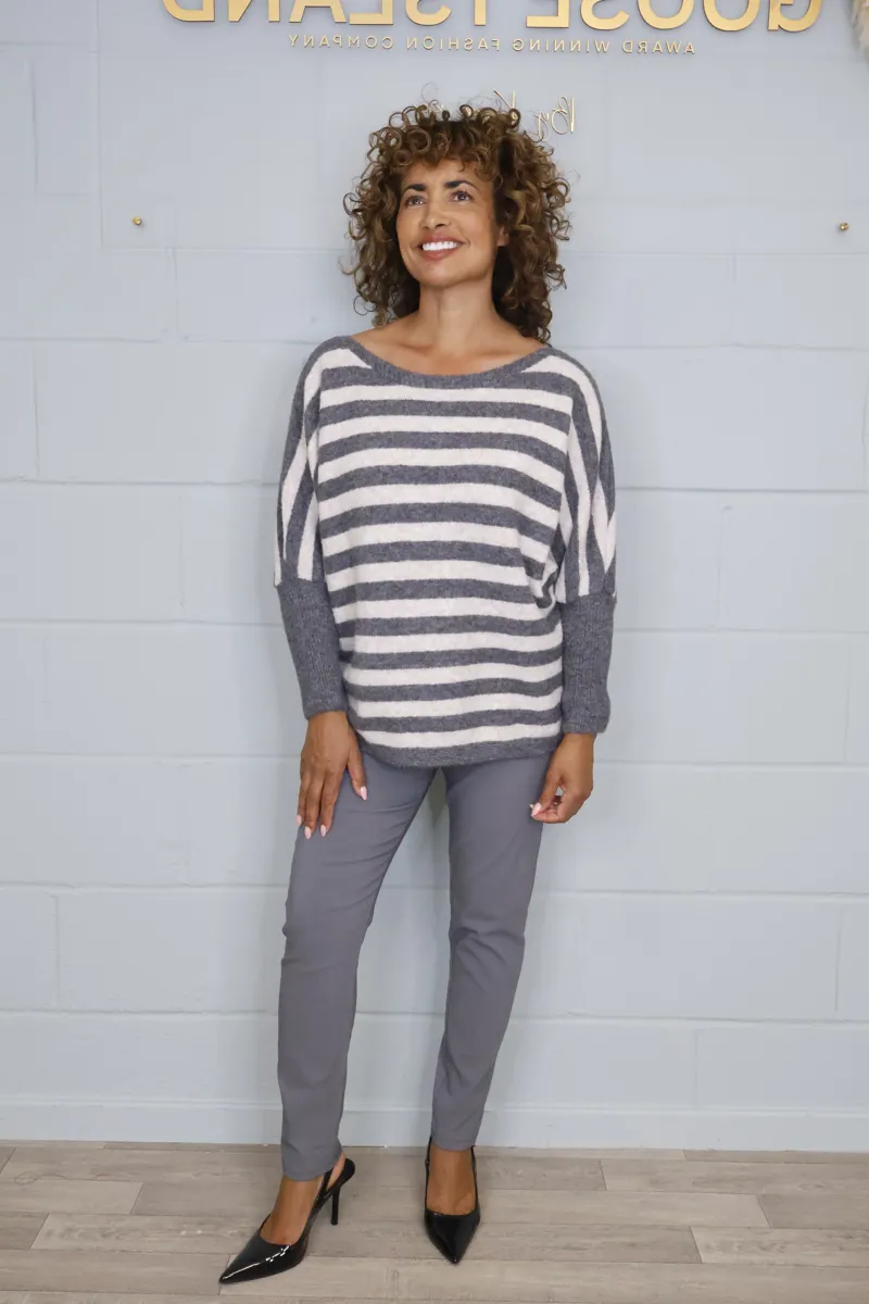 Goose Island wide neck striped jumper Grey-3