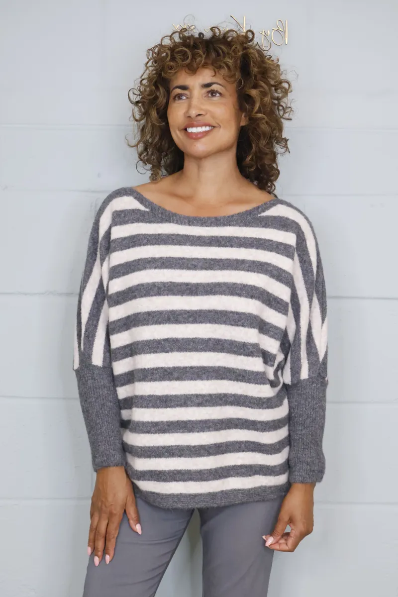 Goose Island wide neck striped jumper Grey