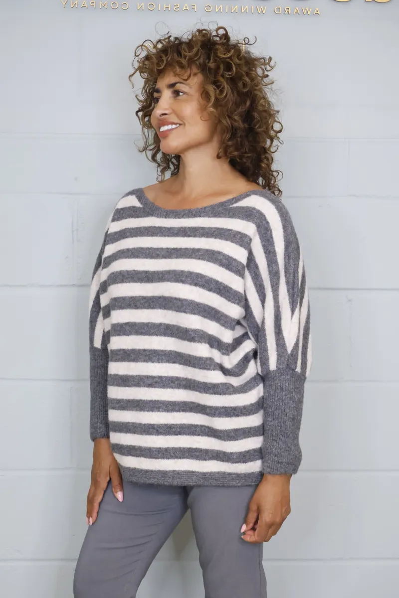 Goose Island wide neck striped jumper Grey-2