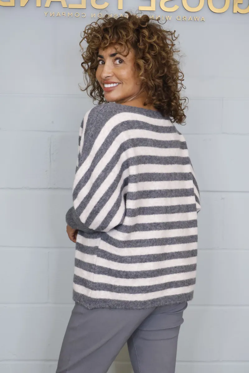 Goose Island wide neck striped jumper Grey-1