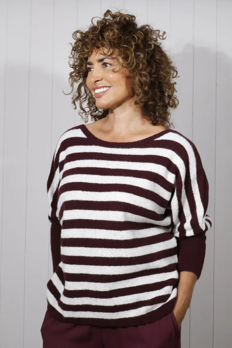Goose Island wide neck striped jumper Wine-2