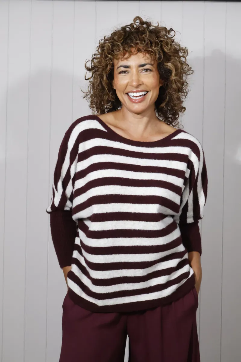Goose Island wide neck striped jumper Wine