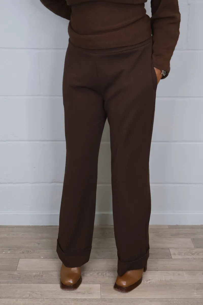 Goose Island wide leg turn up trousers Chocolate-3