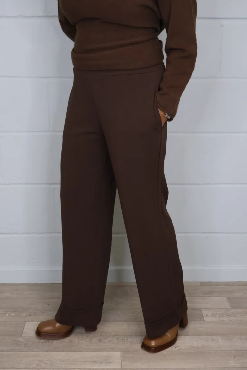 Goose Island wide leg turn up trousers Chocolate-2