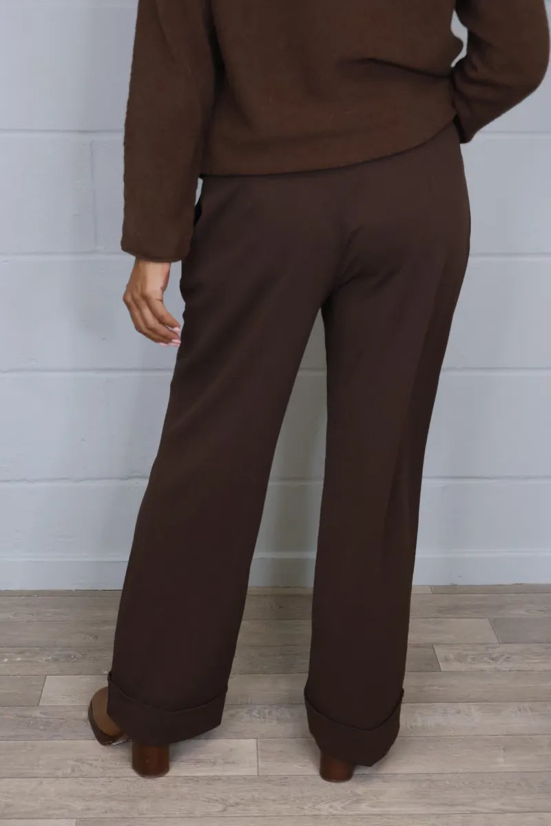 Goose Island wide leg turn up trousers Chocolate-1