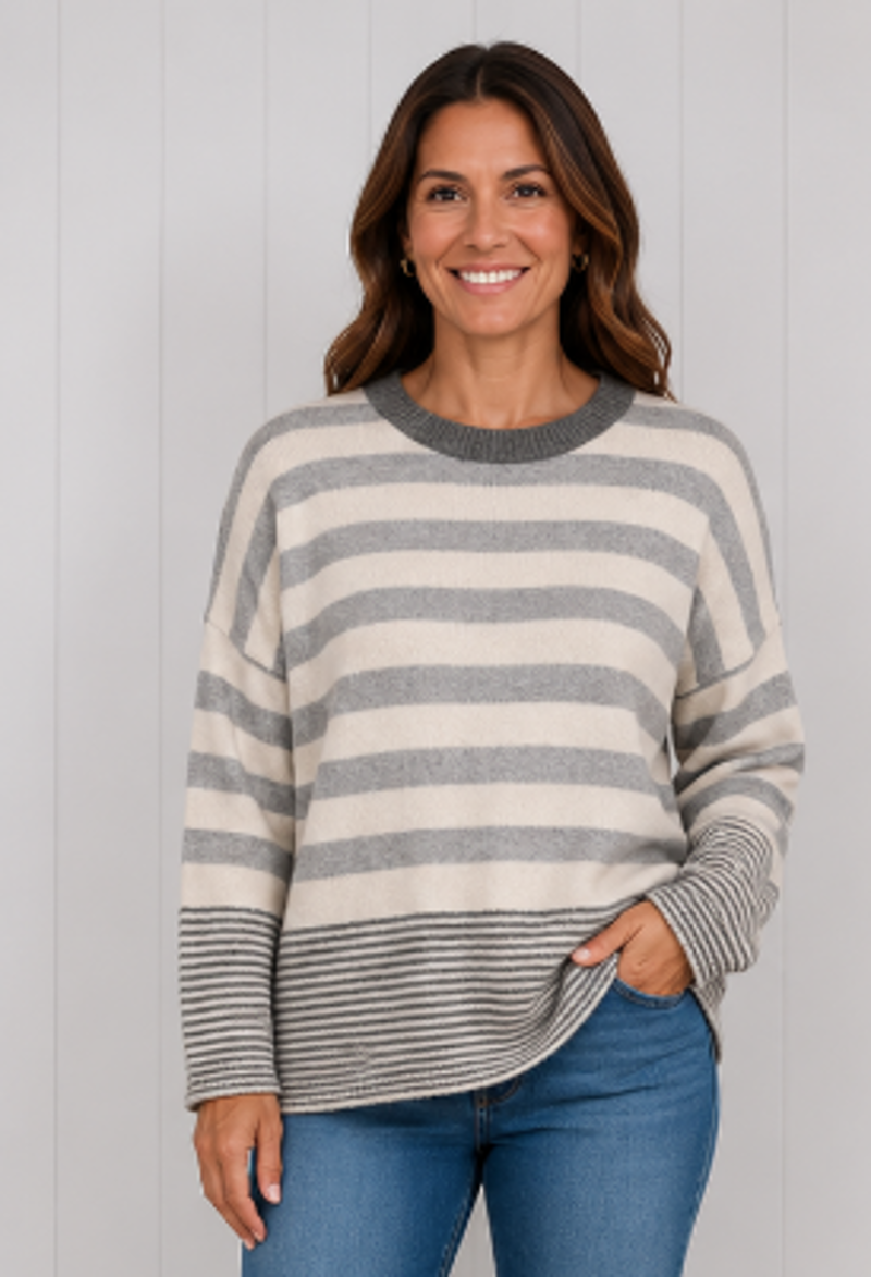 Goose Island mixed stripe jumper Grey