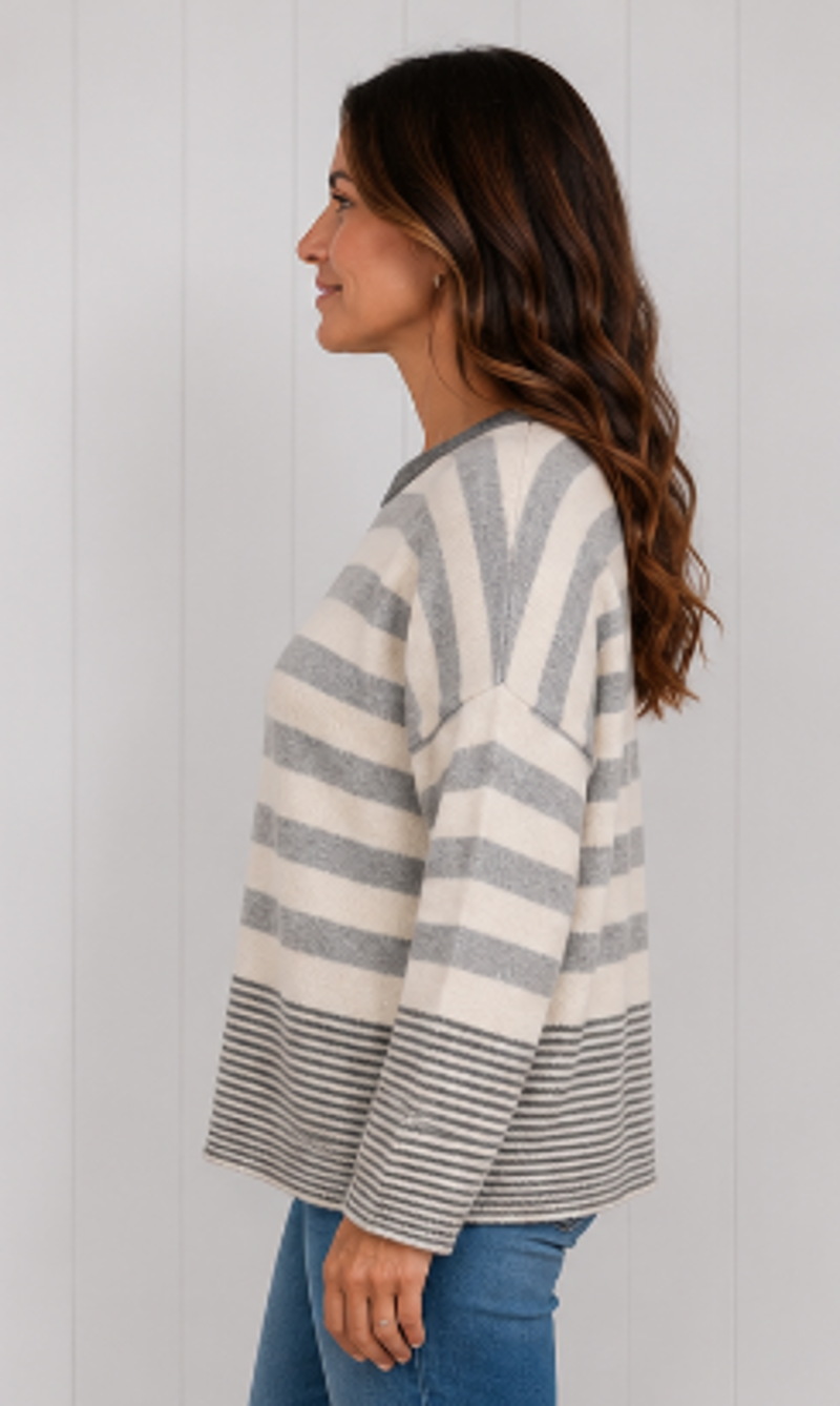 Goose Island mixed stripe jumper Grey-1