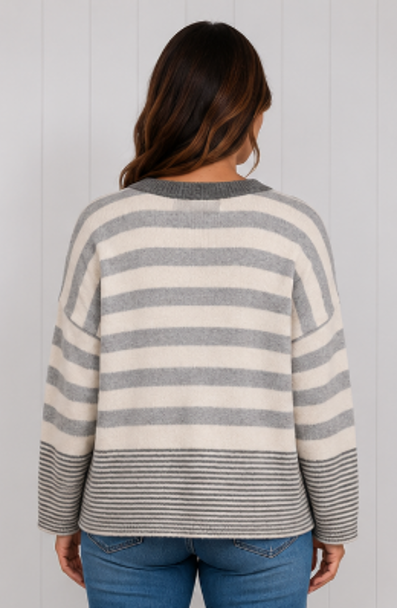 Goose Island mixed stripe jumper Grey-2