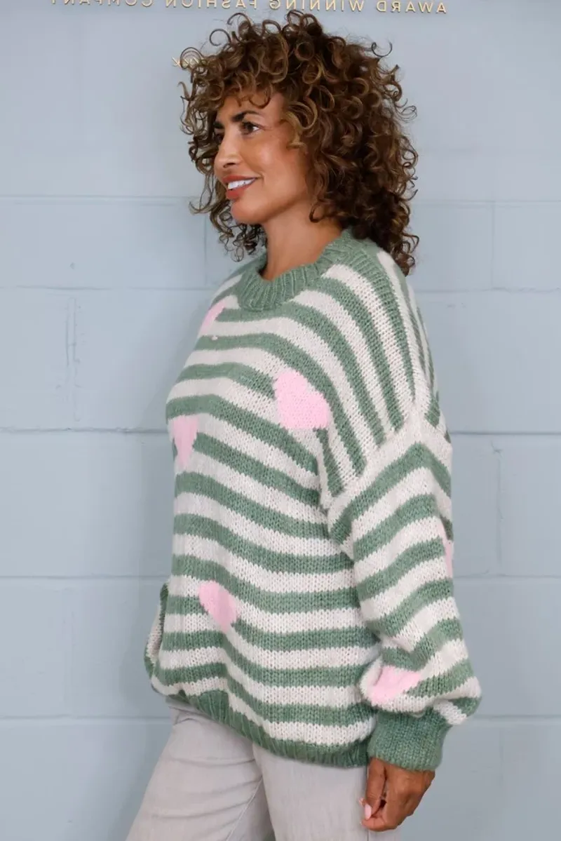 Goose Island heart stripe jumper Khaki-2