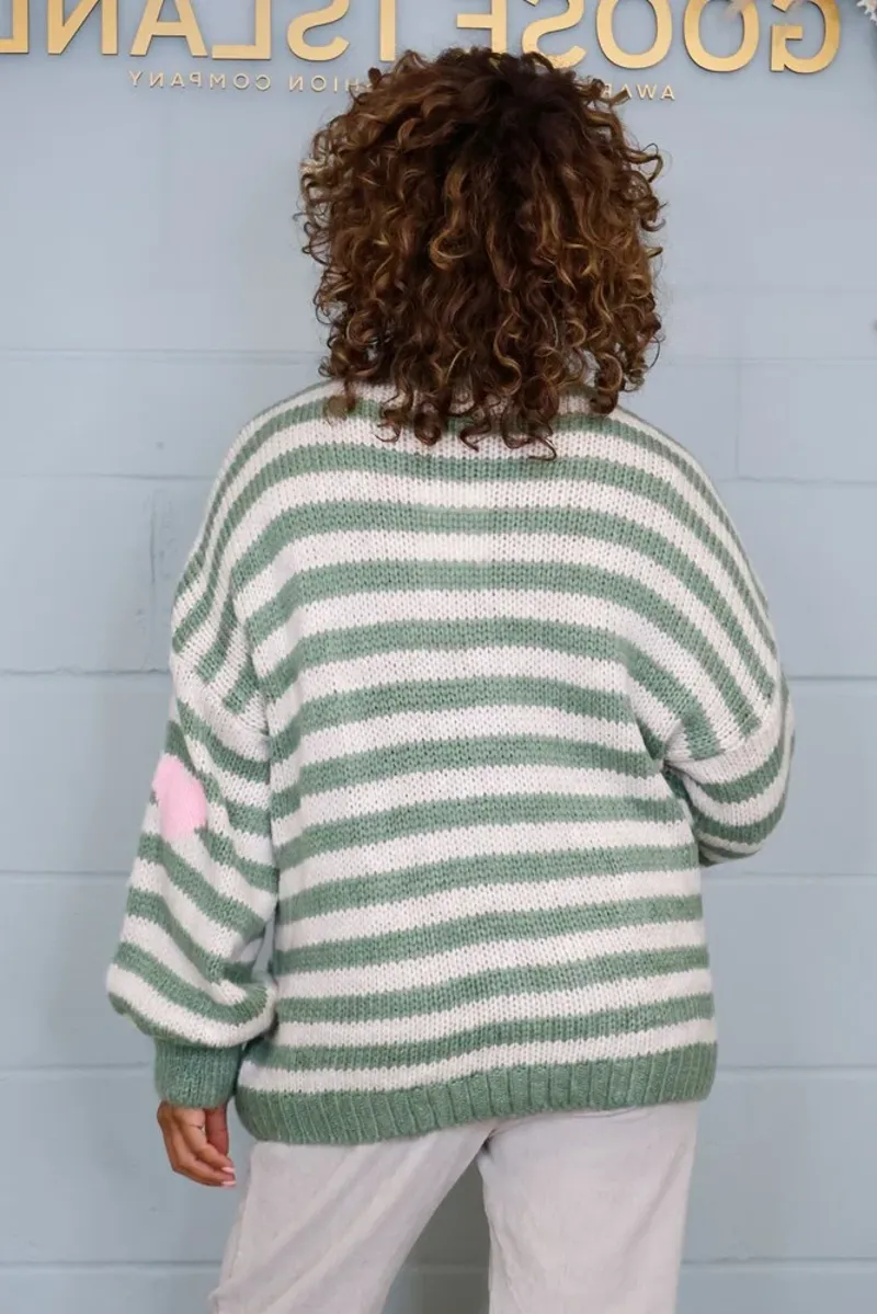 Goose Island heart stripe jumper Khaki-1